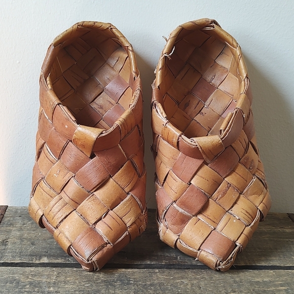 Vintage Other - Vintage Russian Lapti Handmade Braided Birch Bark Woven Shoes Peasant